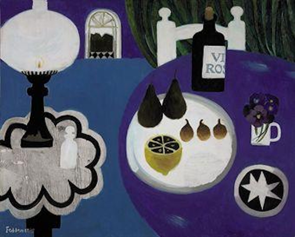 Blue still life; The Lamp by Mary Fedden