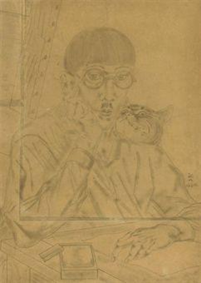 Autoportrait au chat by Leonard Tsuguharu Foujita