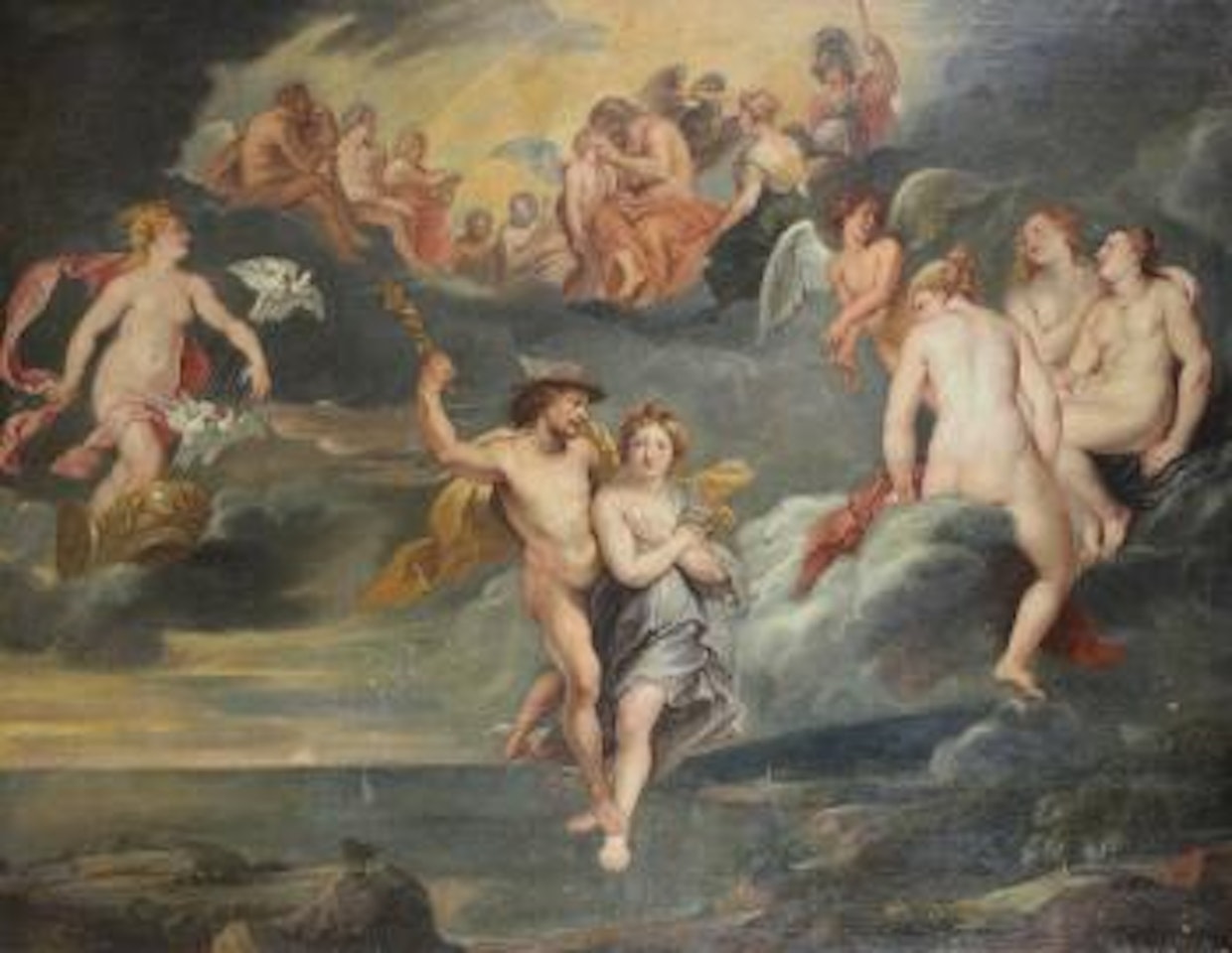Mercury escorting psyche to the heavens for her marriage with Cupid by Erasmus Quellinus II