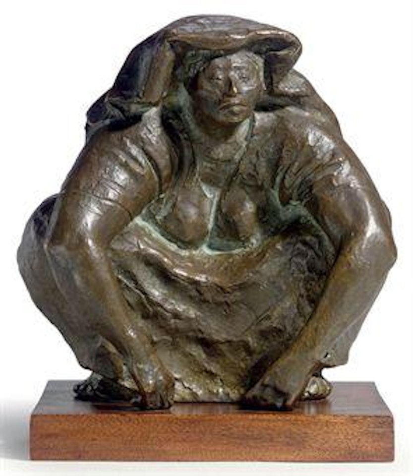 Mujer De Cuclillas Con Tocado by Francisco Zuñiga