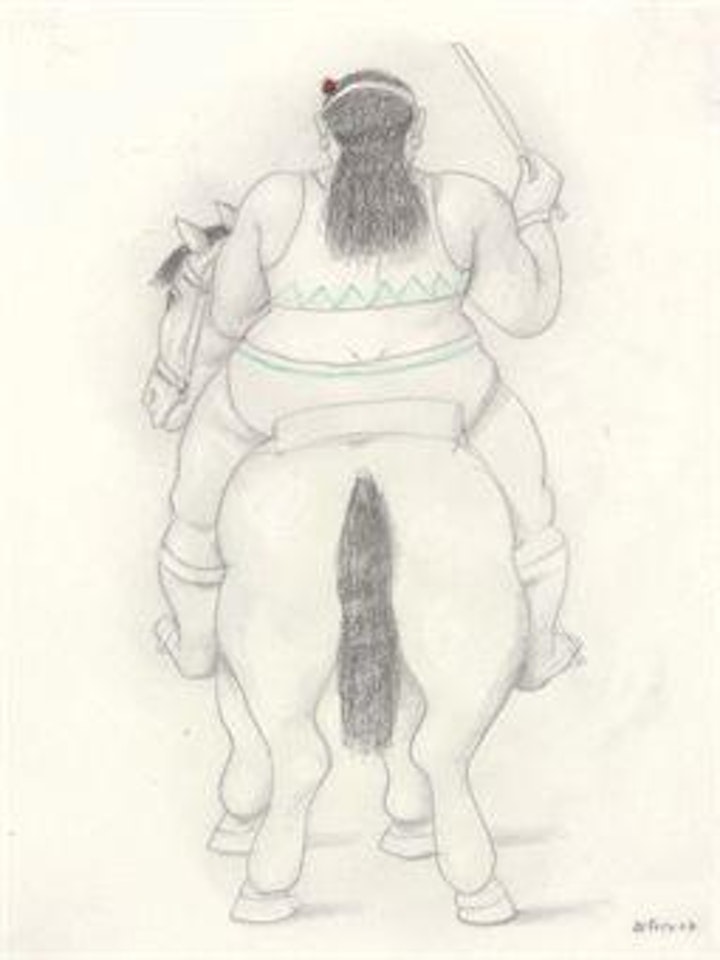 Amazona con flor roja by Fernando Botero