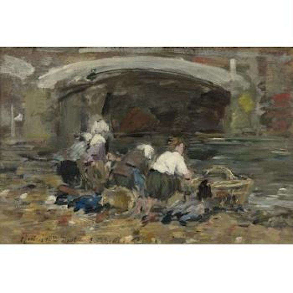 Laveuses Près D'un Pont by Eugène Boudin