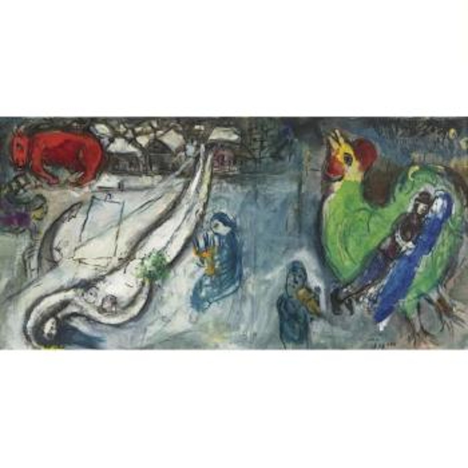 Le Coq Vert Et Le Modèle (Étude Pour La Neige Et Étude Pour Le Coq Aux Amoureux) by Marc Chagall