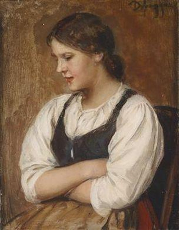 Young girl with her arms crossed by Franz von Defregger
