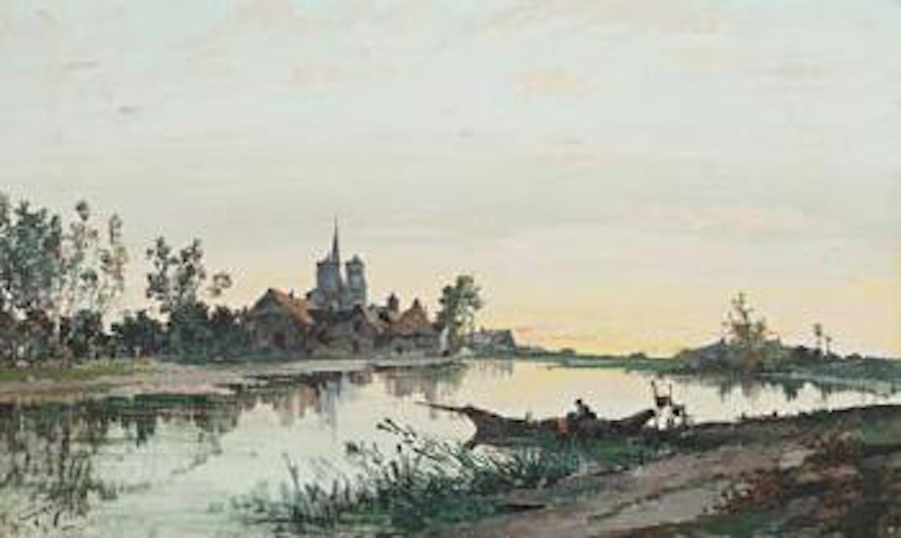 Barque sur la rivière by Eugene Galien-Laloue