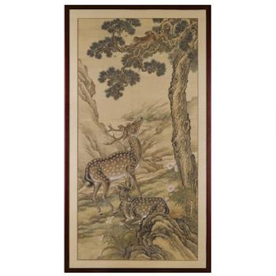 Deer And Monkey Amidst Pine by Shen Quan