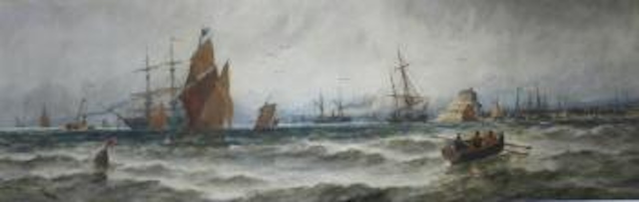 Sailing vessels in coastal waters by Thomas Bush Hardy