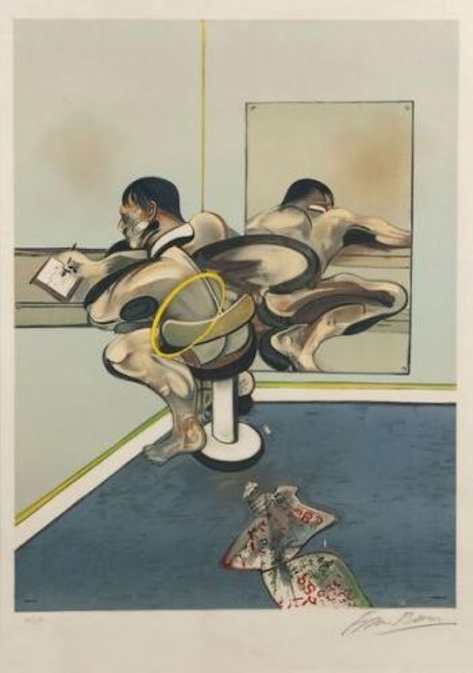 Figure writing reflected in mirror by Francis Bacon