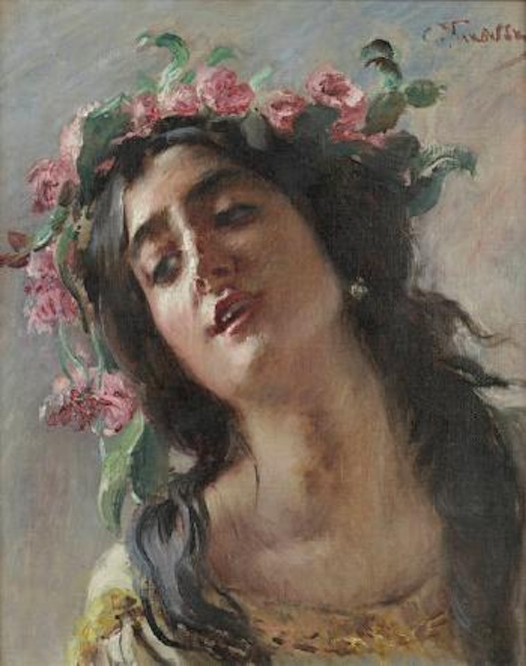 Woman with a rose garland; study for Death of Petronius by Konstantin Makovsky