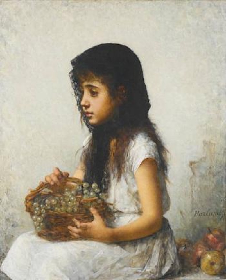 Young girl with grapes by Alexei Harlamoff