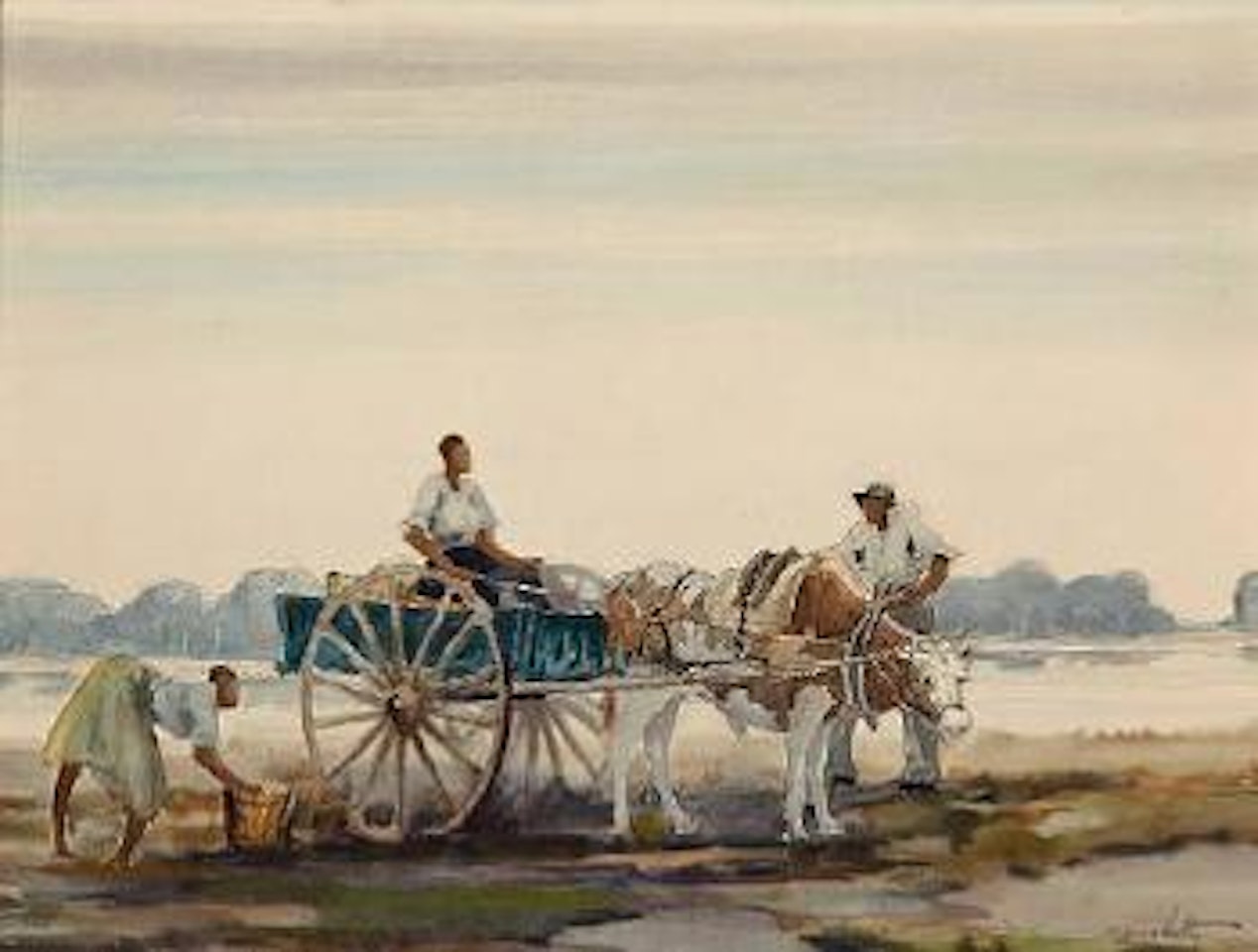 Low country, figures by a cart by Alfred Hutty