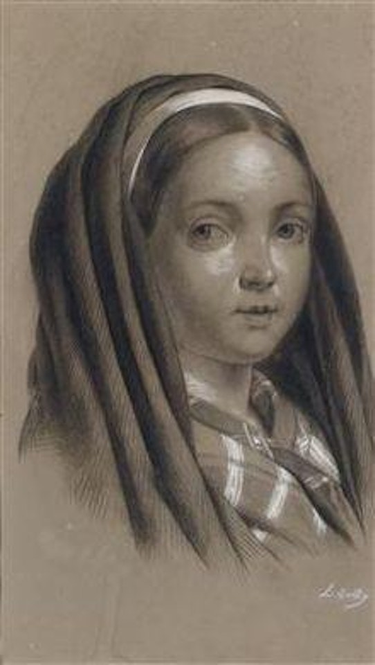 A portrait of a young girl in a headscarf by Louis-Leopold Boilly