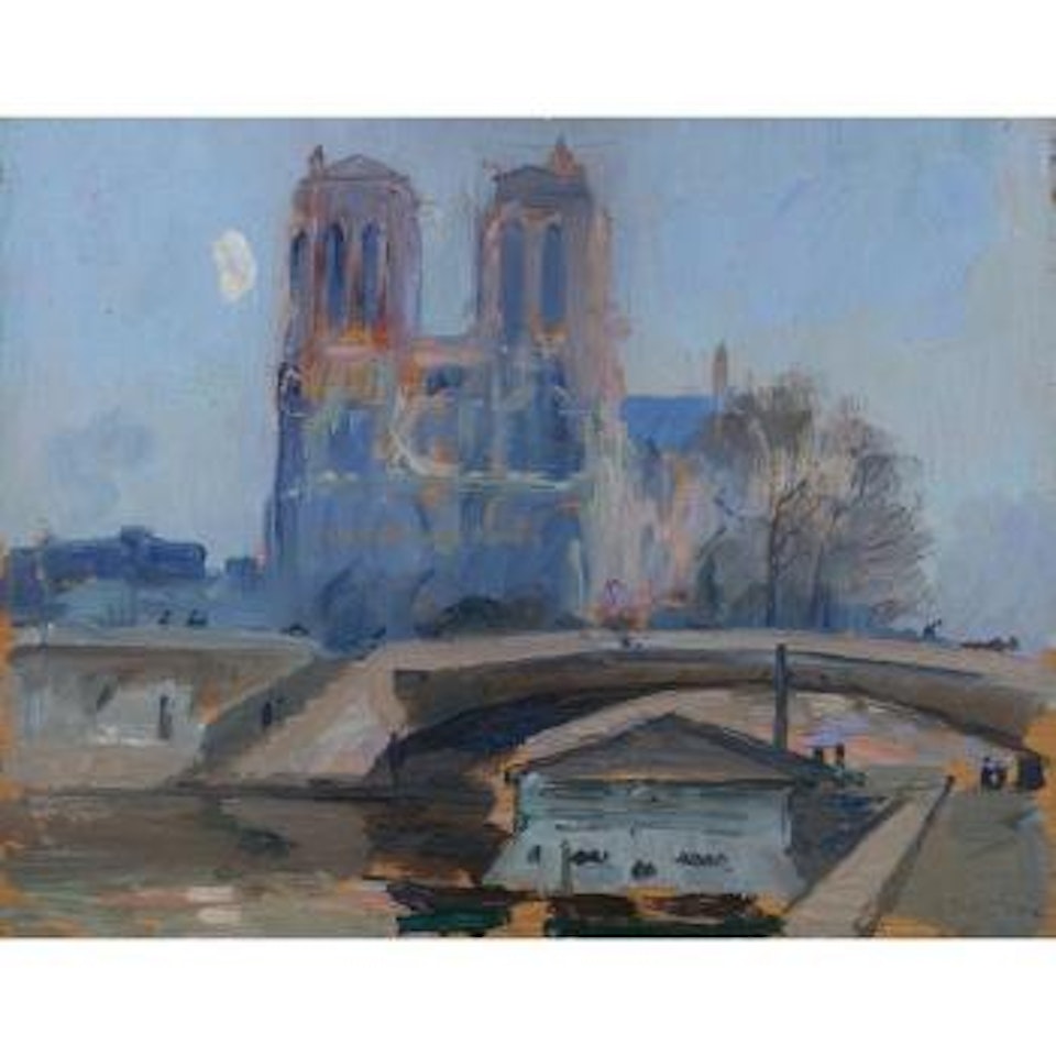 Moonrise Behind Notre Dame De Paris by Robert Pilot