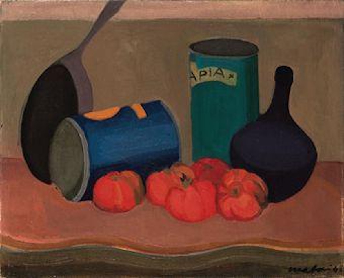 Natura morta con barattoli e pomodori by Mario Mafai