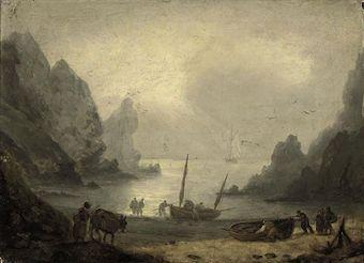 A Devonshire inlet with fishermen unloading their catch onto the foreshore by Thomas Luny