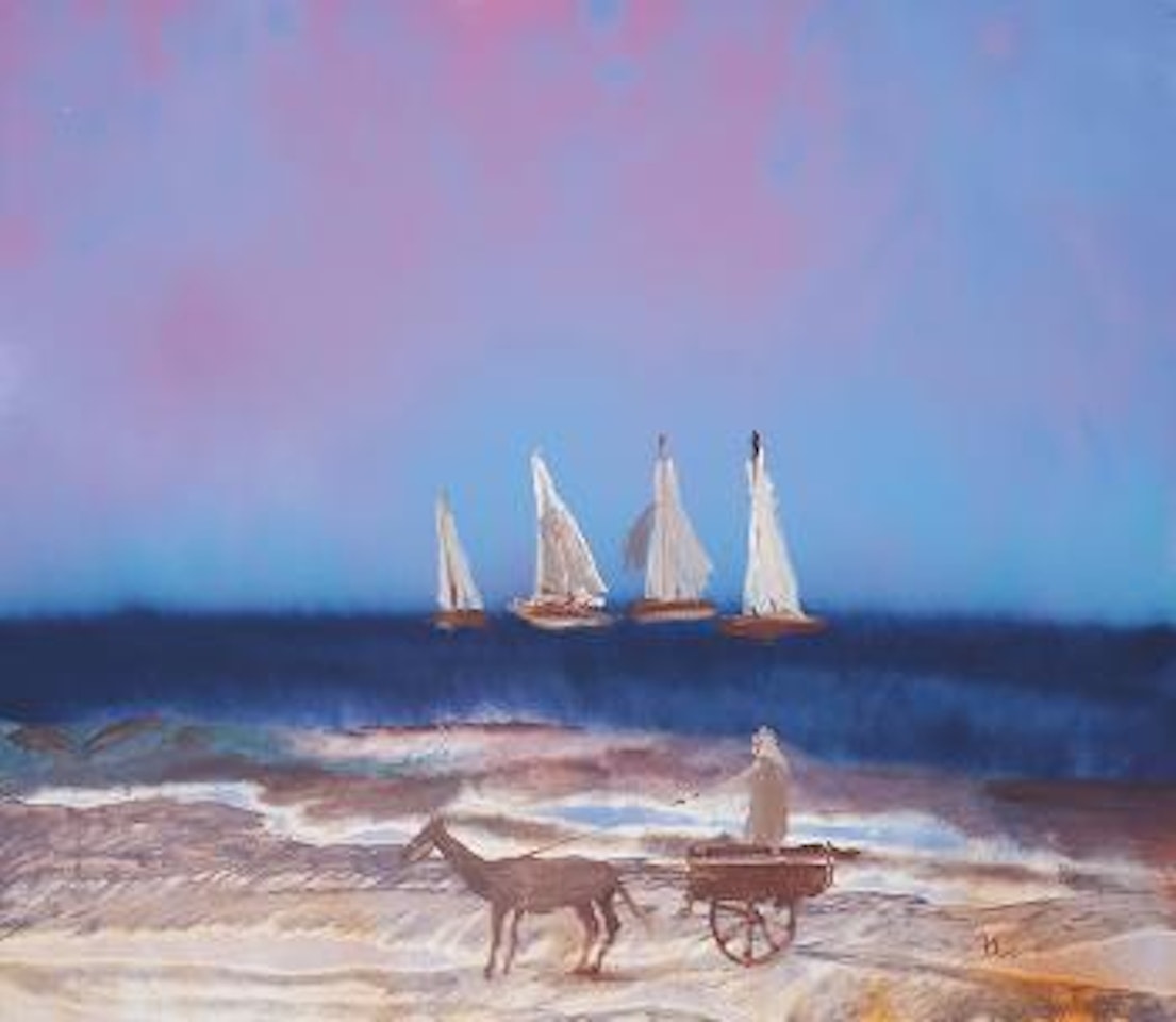 Man in Horse Drawn Cart; Four Boats America's Cup by Sidney Nolan