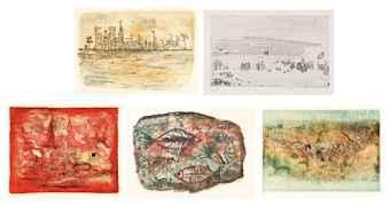 La Cathédrale (The Cathedral); Vent et Poussière (Wind and Dust); Embrasement (Conflagration); Paysage à la Mer (Seaside Landscape); & One print from Lecture par Henri Michaux by Zao Wou-Ki
