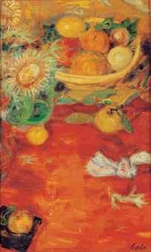 Still life with a basket of fruits by Le Pho