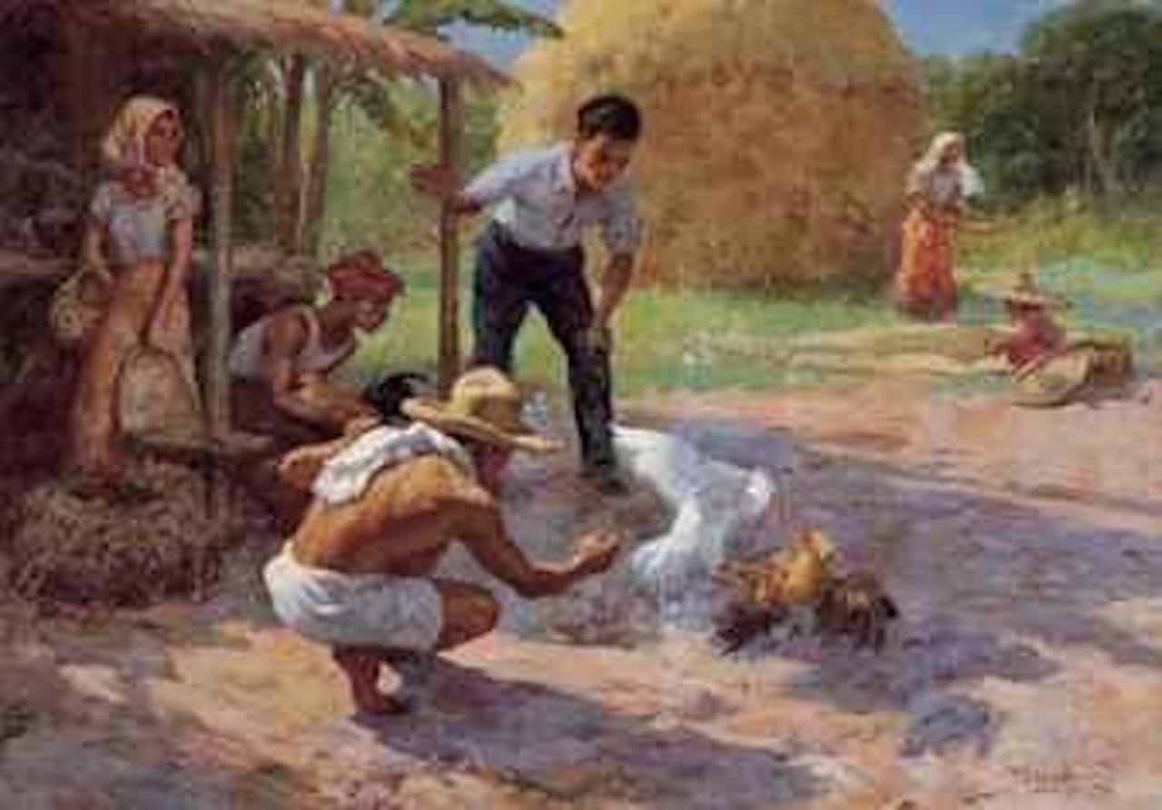 Village cockfight by Fernando Amorsolo