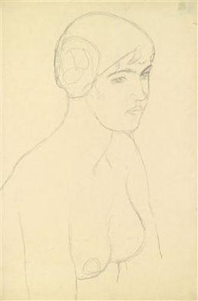 Half-length portrait of a naked girl facing right by Gustav Klimt