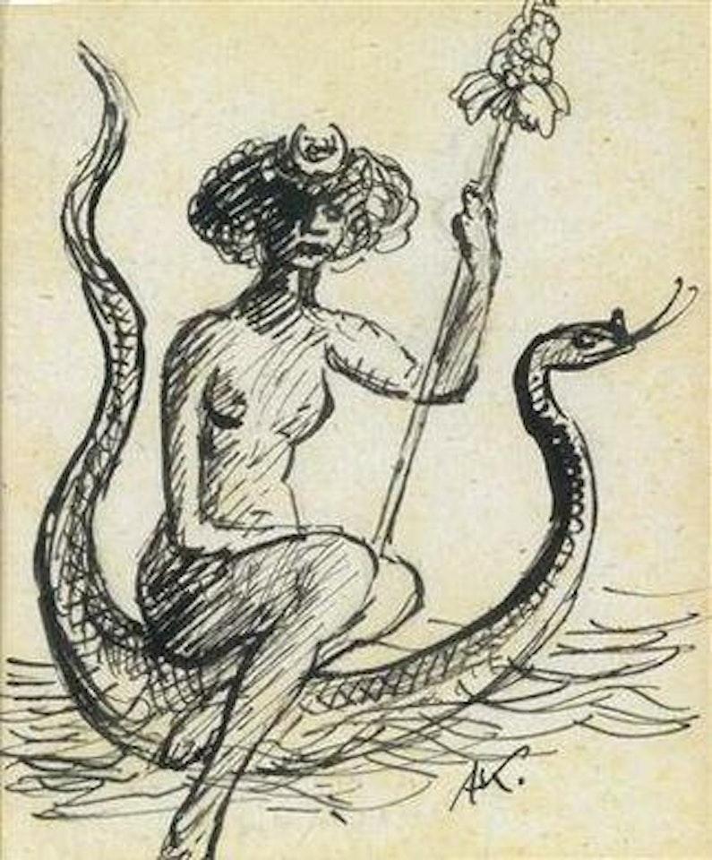 Luna on a sea snake by Alfred Kubin