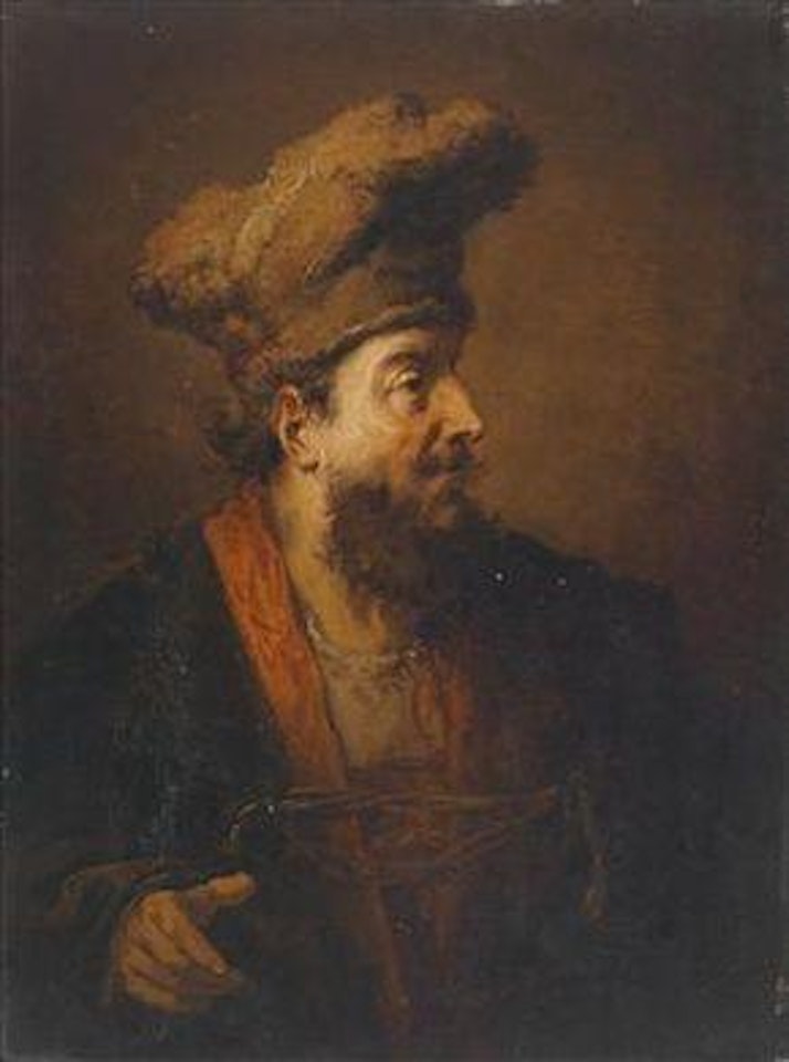 A bearded man in oriental costume (a tronie in the manner of Rembrandts) by Christian Wilhelm Ernst Dietrich