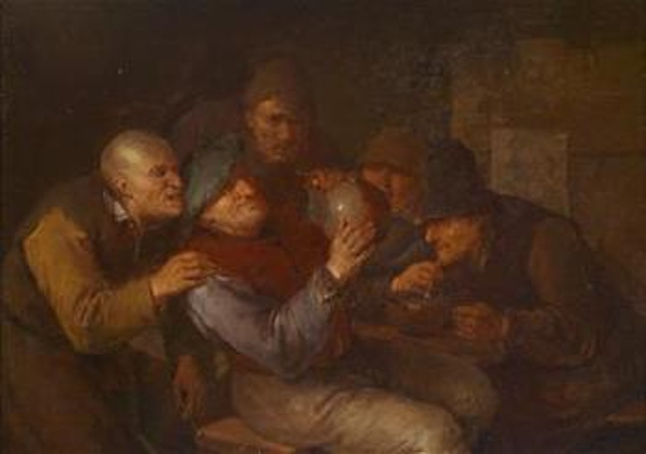 A tavern interior with carousing peasants by Egbert van Heemskerk III
