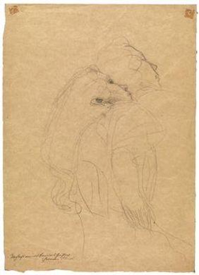 Two profile-portraits, looking to the right by Gustav Klimt