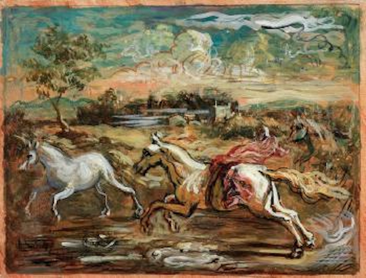 Cavalli in un paesaggio by Giorgio de Chirico