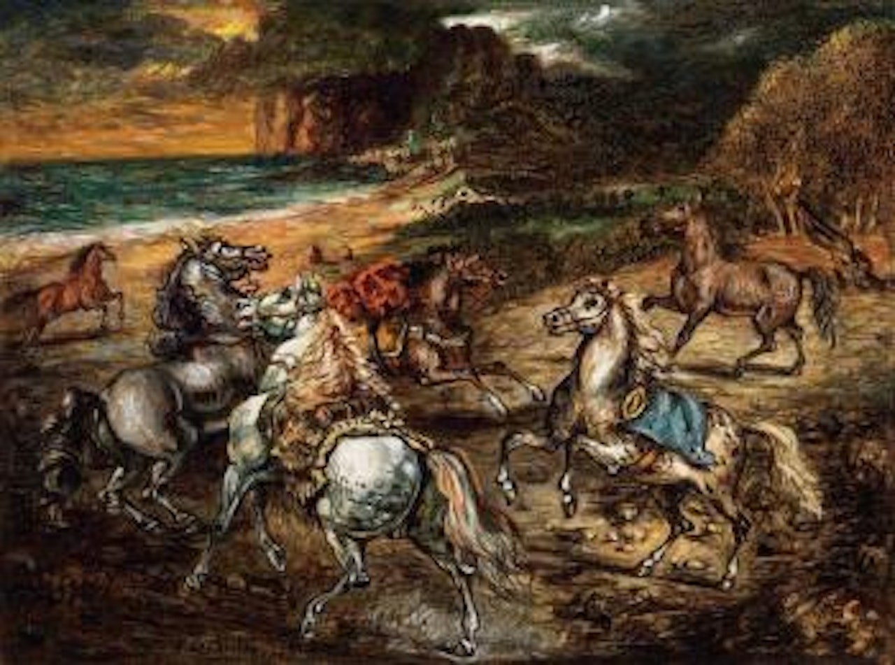 Cavalli spaventati e sbandati dalla tempesta e dalla folgore by Giorgio de Chirico