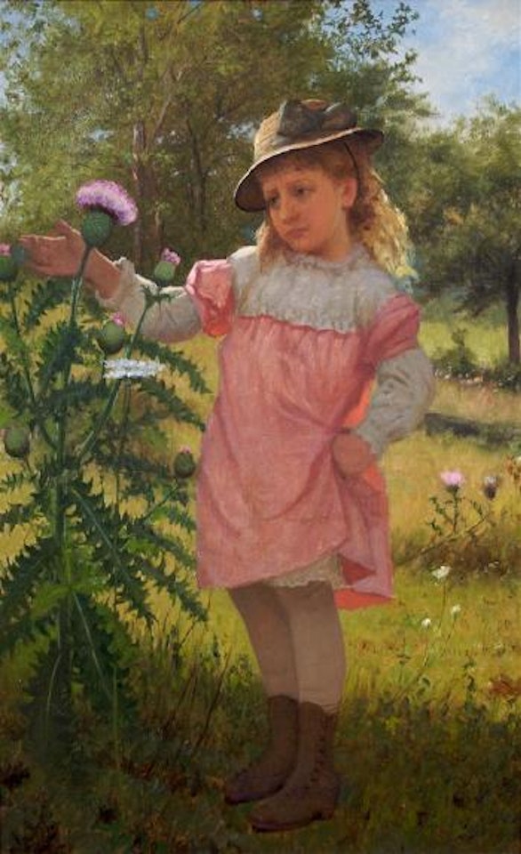 Young girl with flowers by John George Brown
