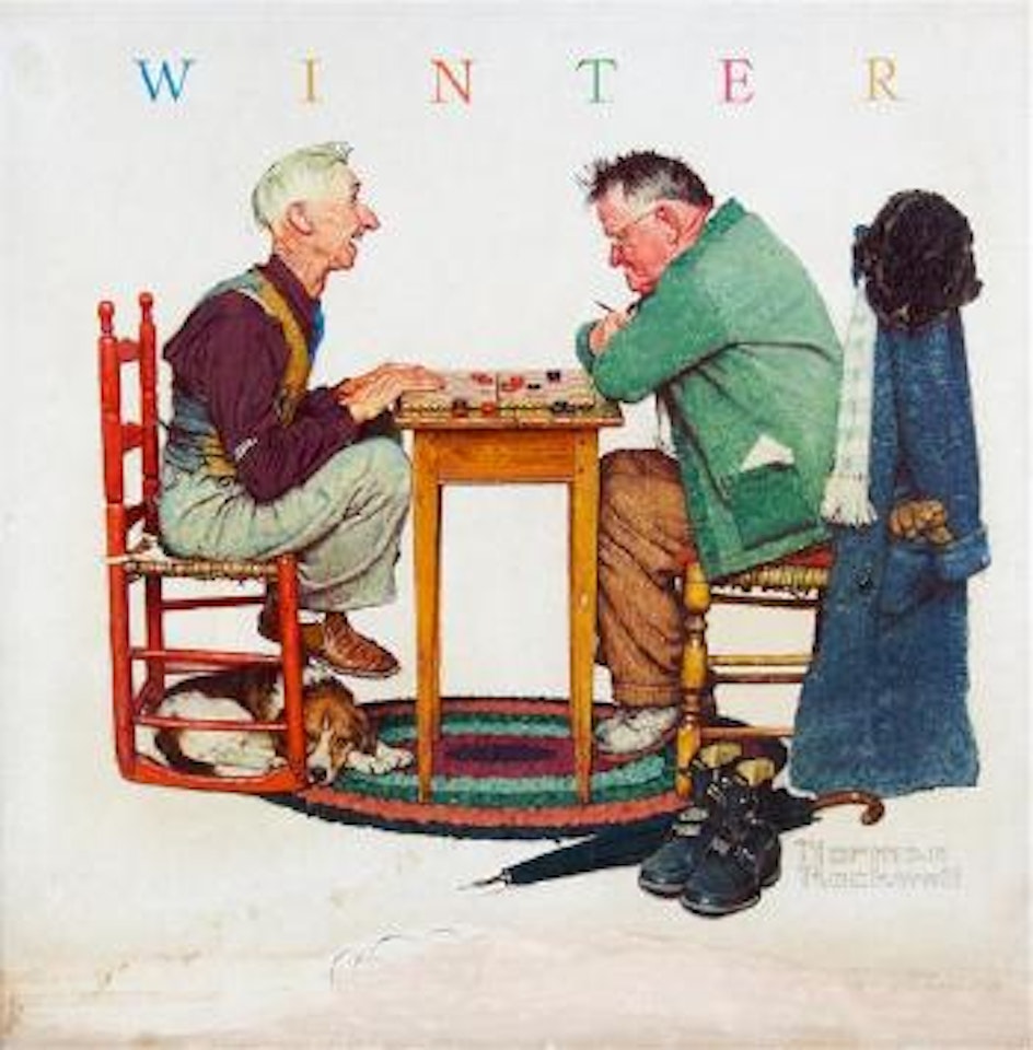 Playing checkers by Norman Rockwell