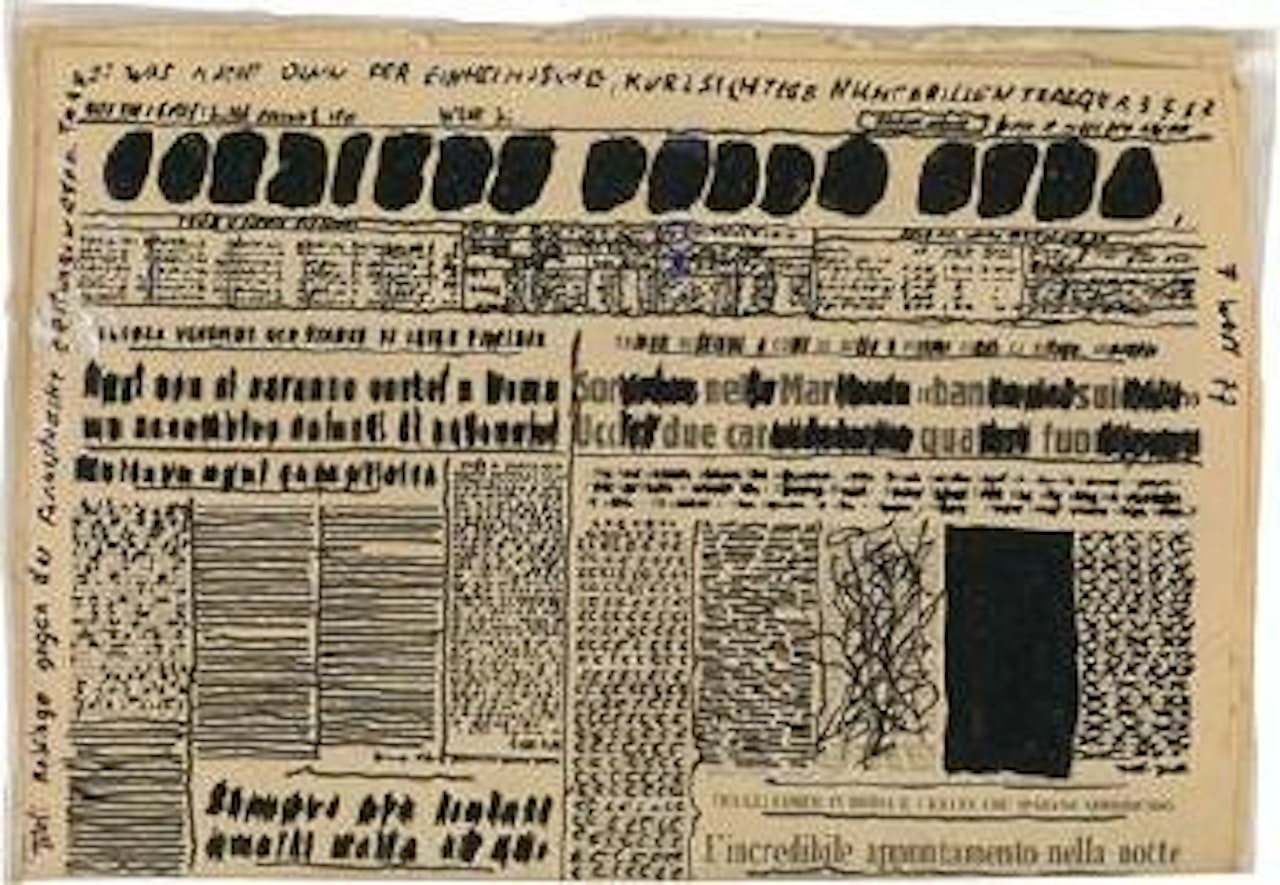 Anklage gegen das faschistoeske Zeitungswesen. Was macht denn der einheimische kurzsichtige Nichtbrillenträger? by Franz West