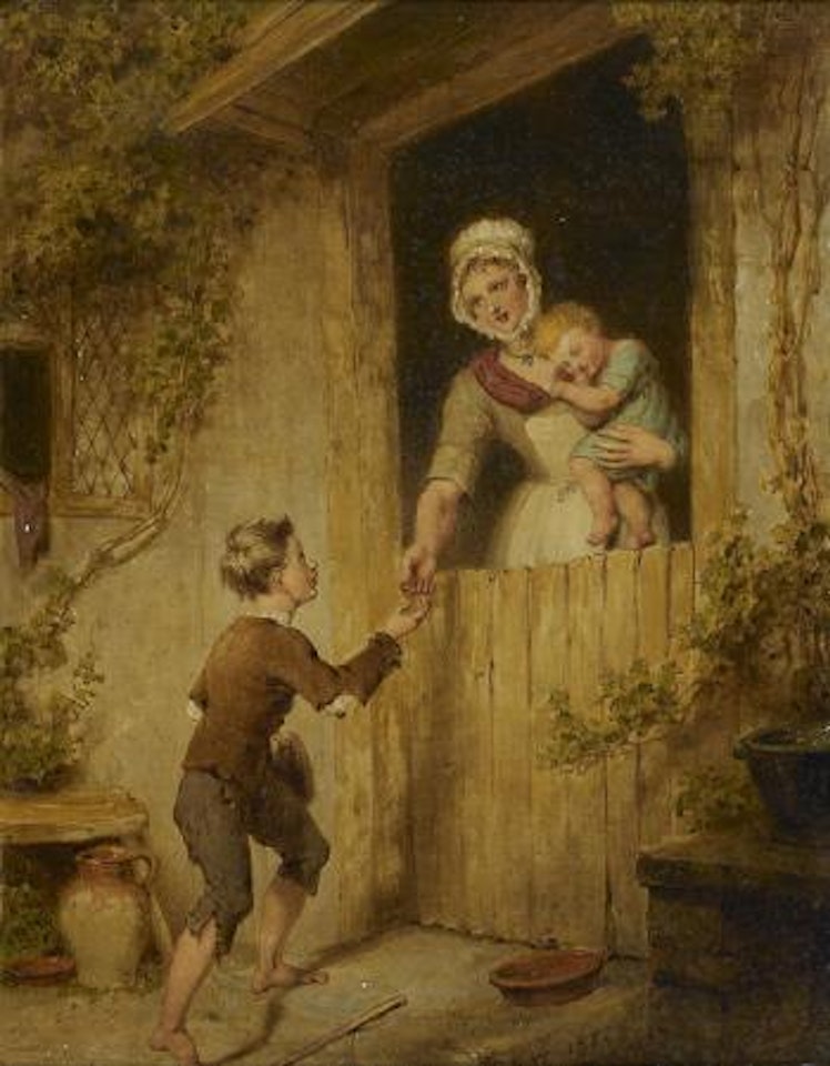 Jeune mère donnant l'aumône à un jeune garçon by Richard Westall