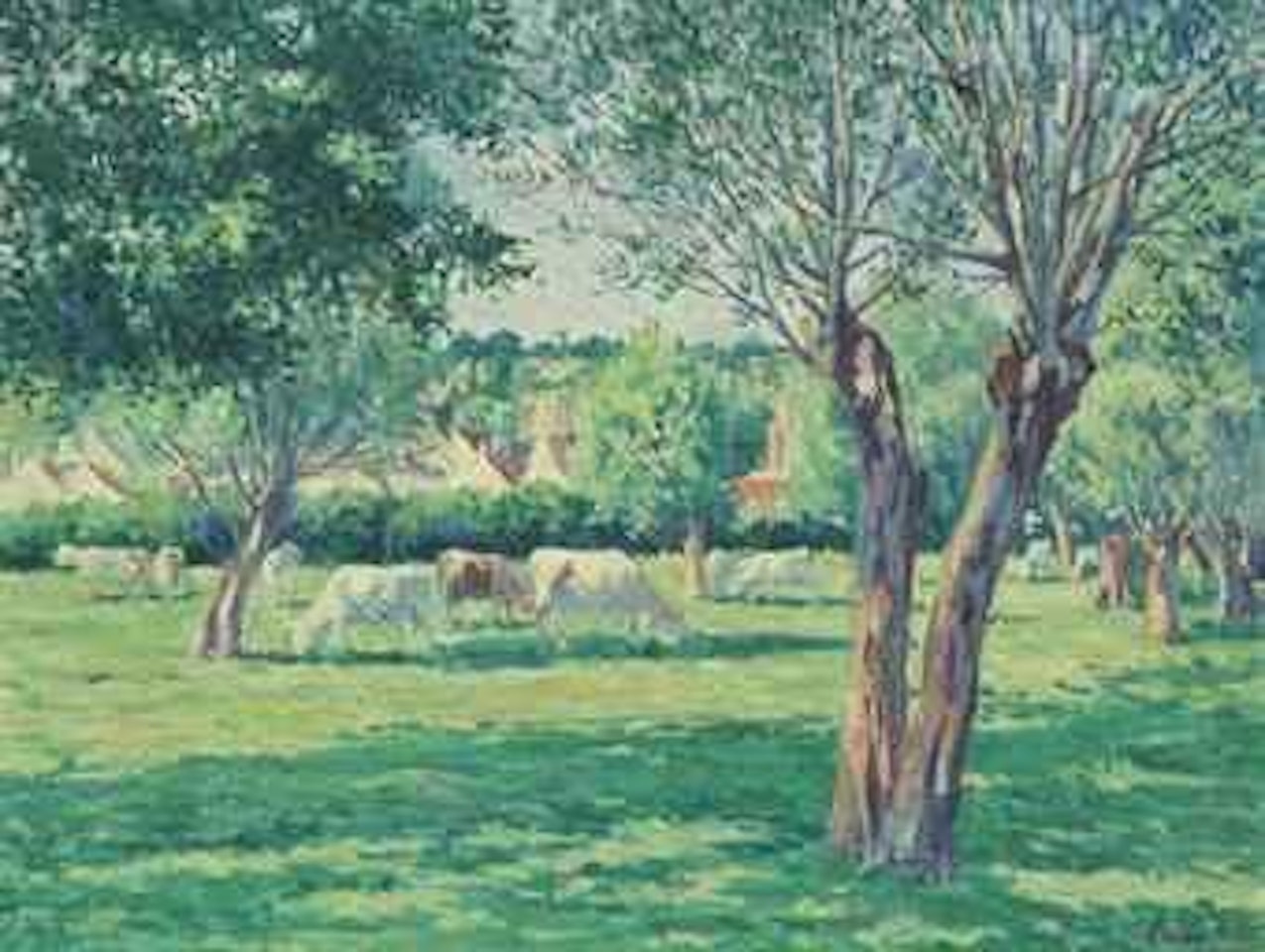 Eragny, troupeau de vaches dans un pré ombragé by Maximilien Luce