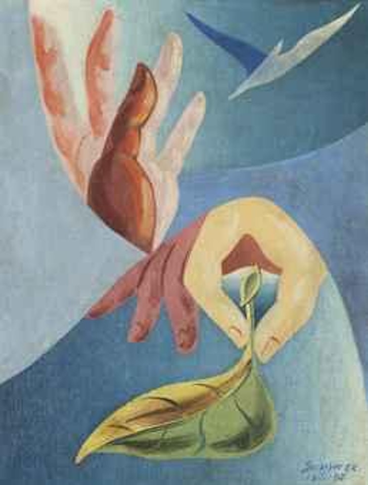 Mains, feuille et oiseau by Leopold Survage