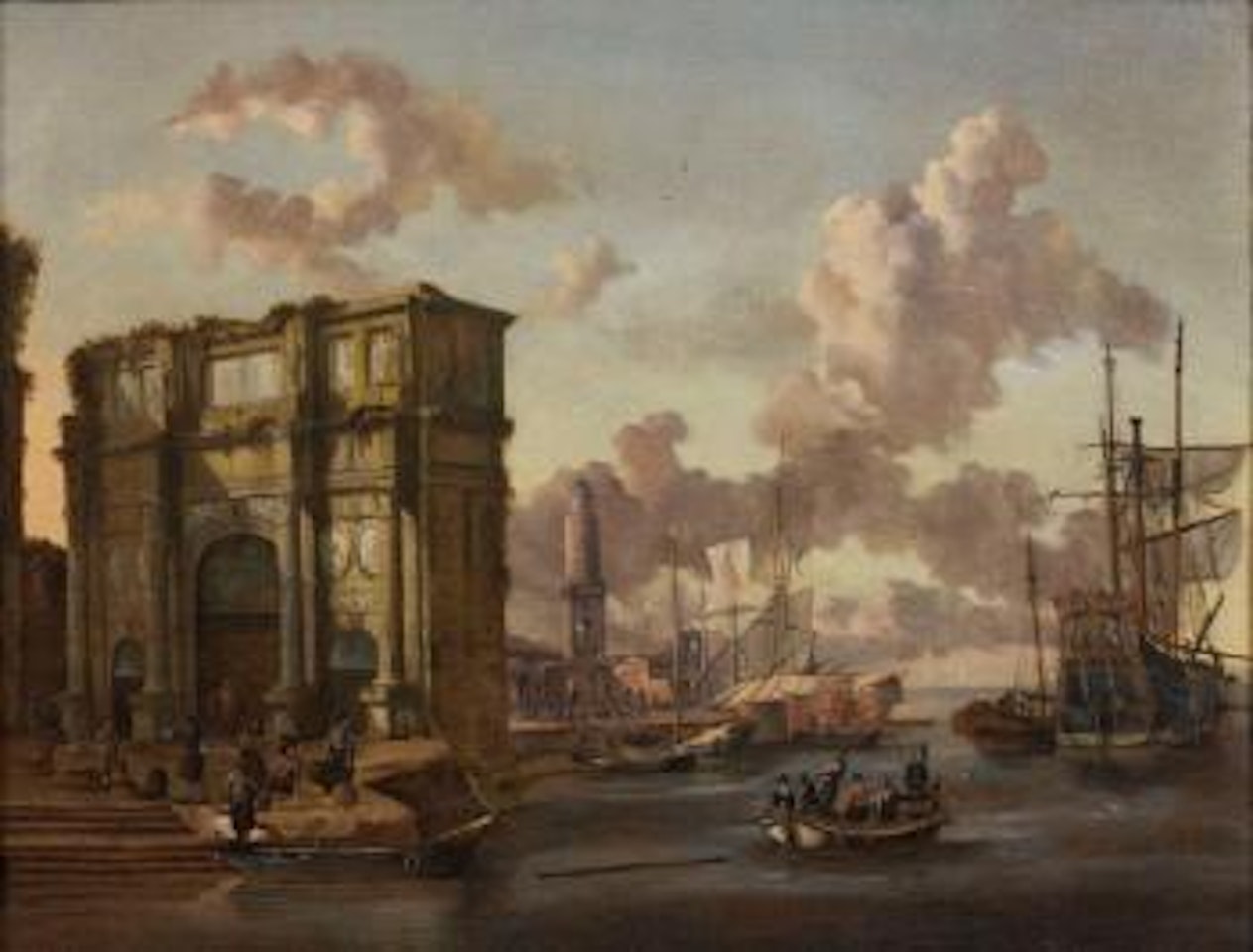 Port avec l'arche de Constantin by Abraham Storck