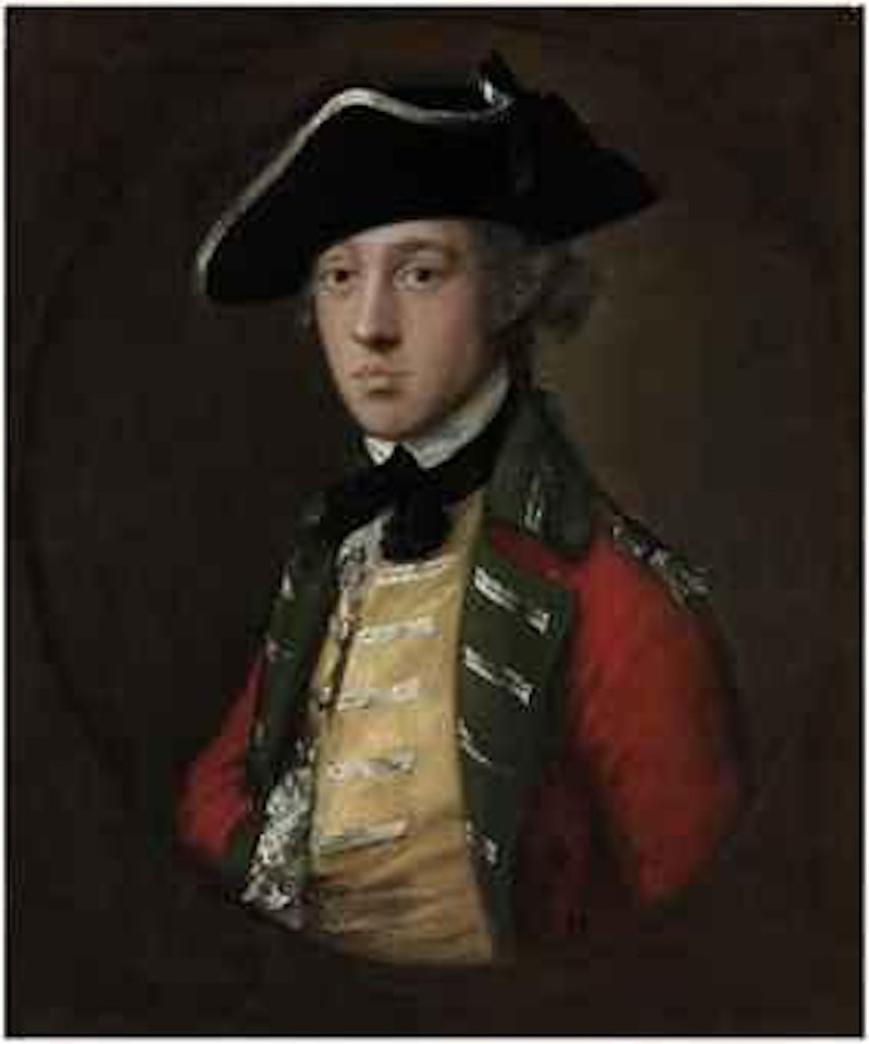 Portrait of an officer, traditionally identified as General James Wolfe (1727-1759), half-length, in military uniform with a scarlet coat with green facings and a yellow waistcoat with loops of lace by Thomas Gainsborough