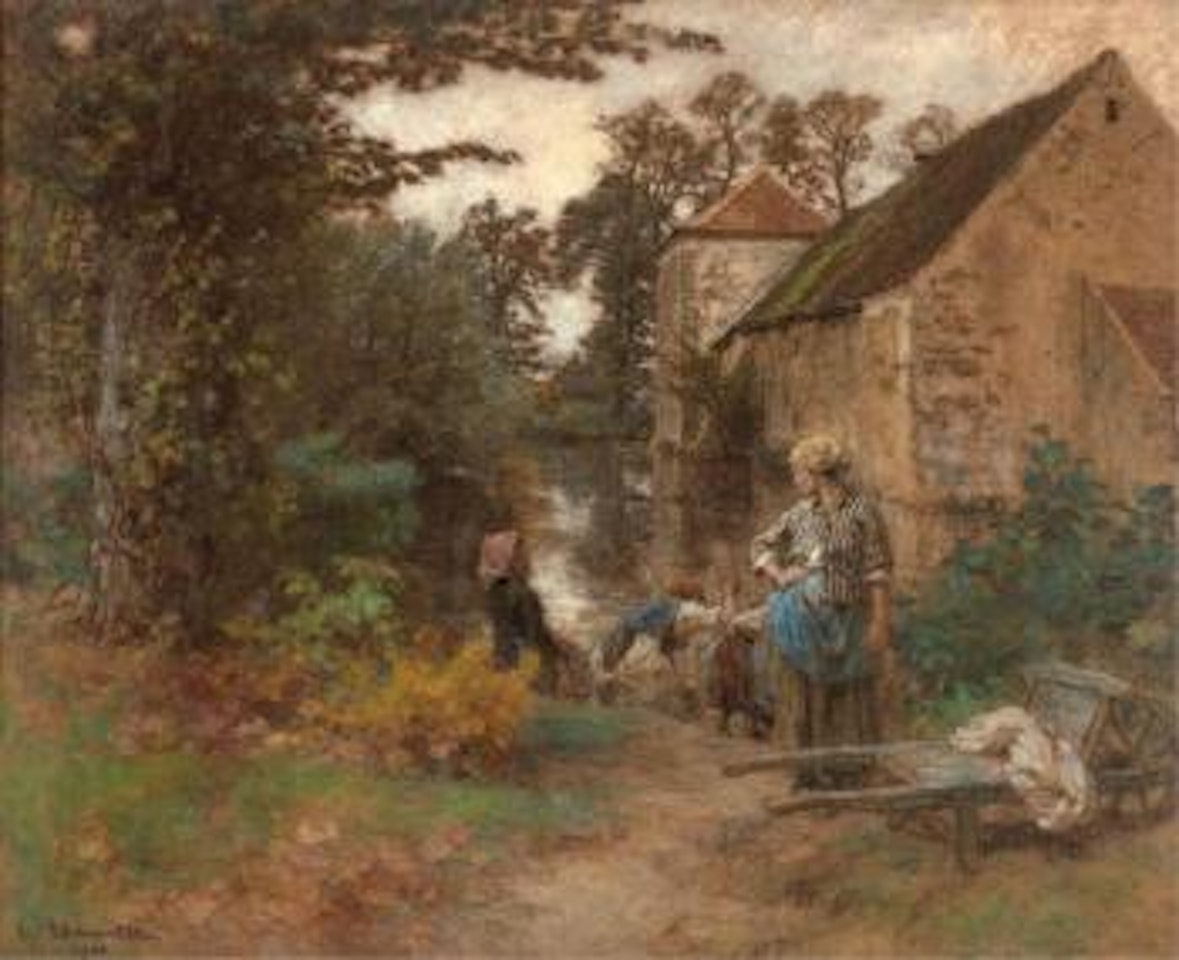 Women working beside a stream by Léon Augustin Lhermitte