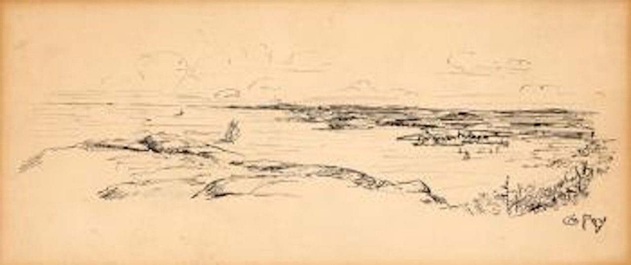 Coastal view with sailboats by Charles M Russell