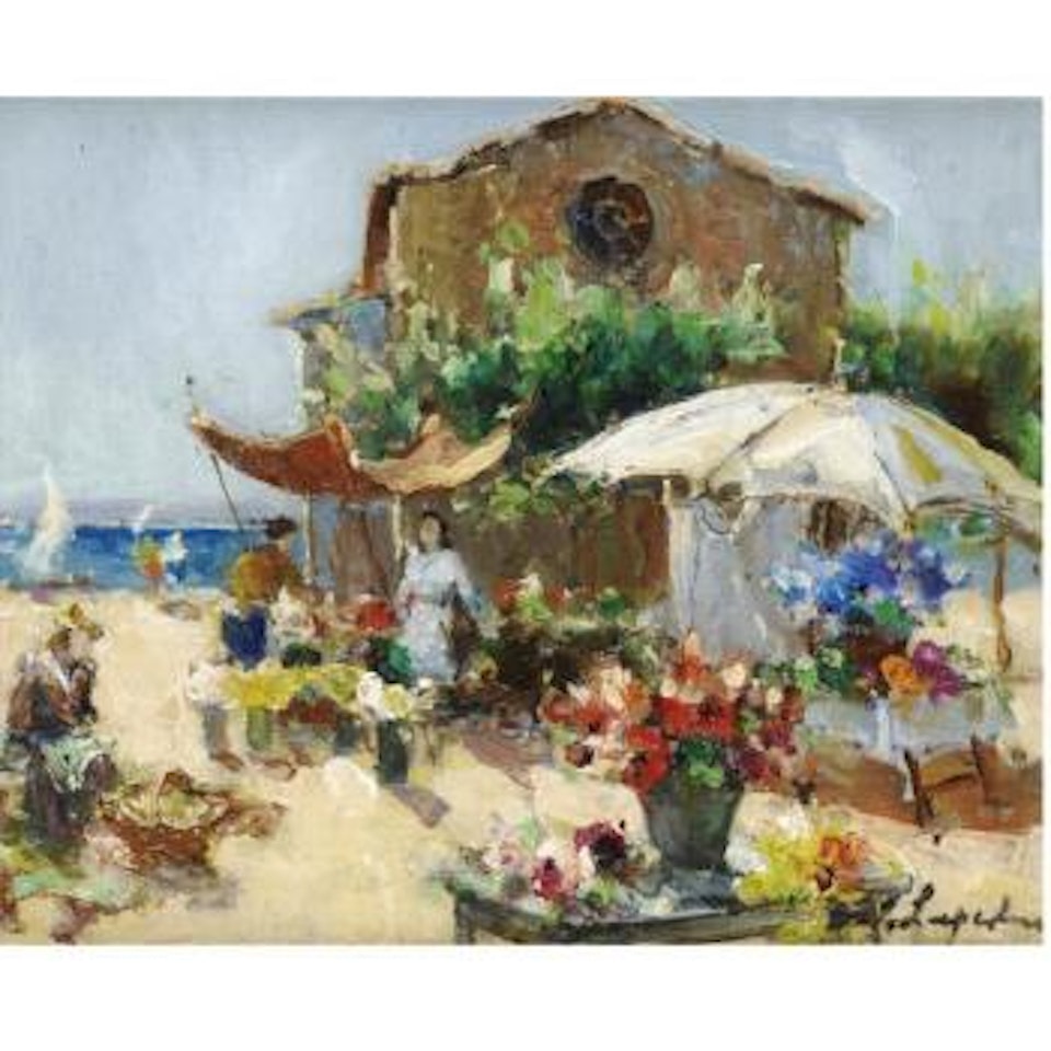 The Flower Market At Madeleine by Georgij Aleksandrovic Lapschin