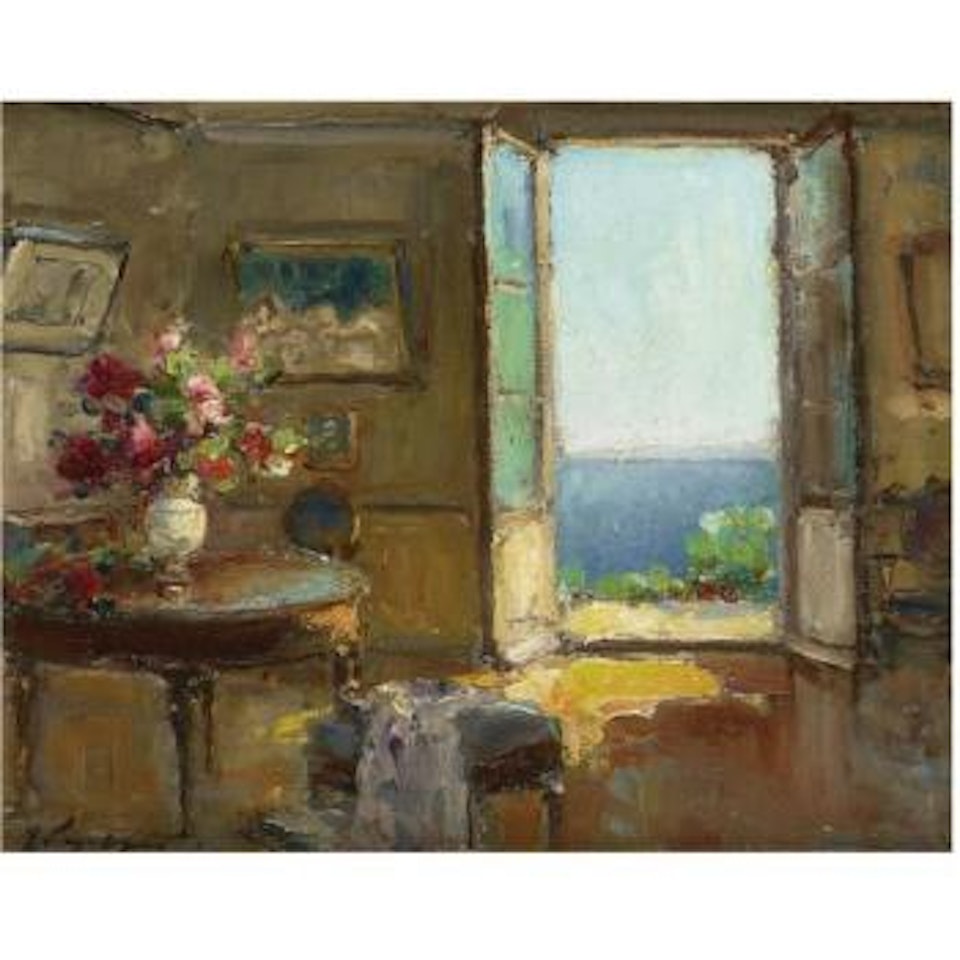 Still Life Of Flowers In An Interior by Georgij Aleksandrovic Lapschin