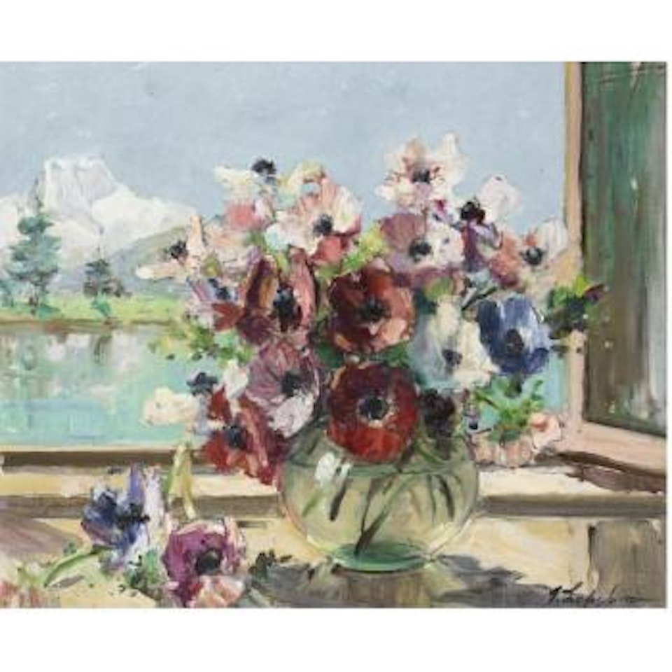 Still Life Of Anemonies (Italian Alps) by Georgij Aleksandrovic Lapschin