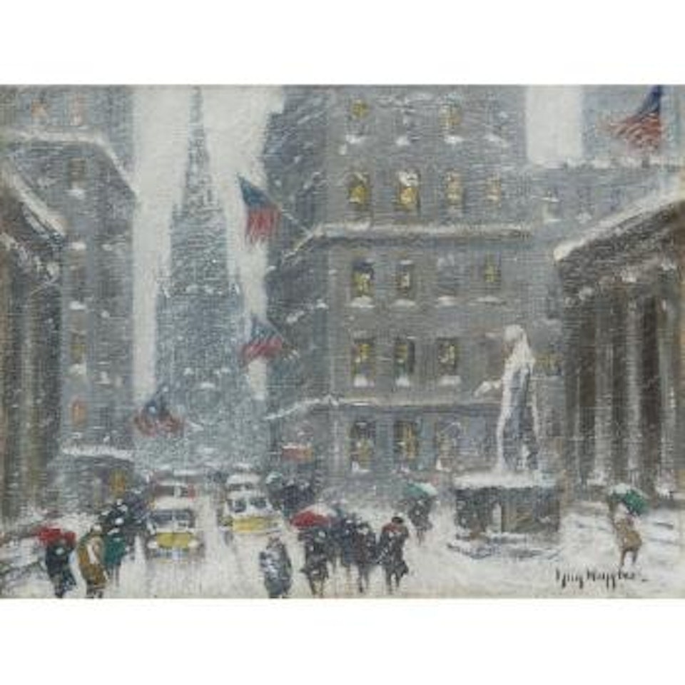 Wall Street With A View Of Trinity Church And The Sub Treasury Building by Guy Carleton Wiggins