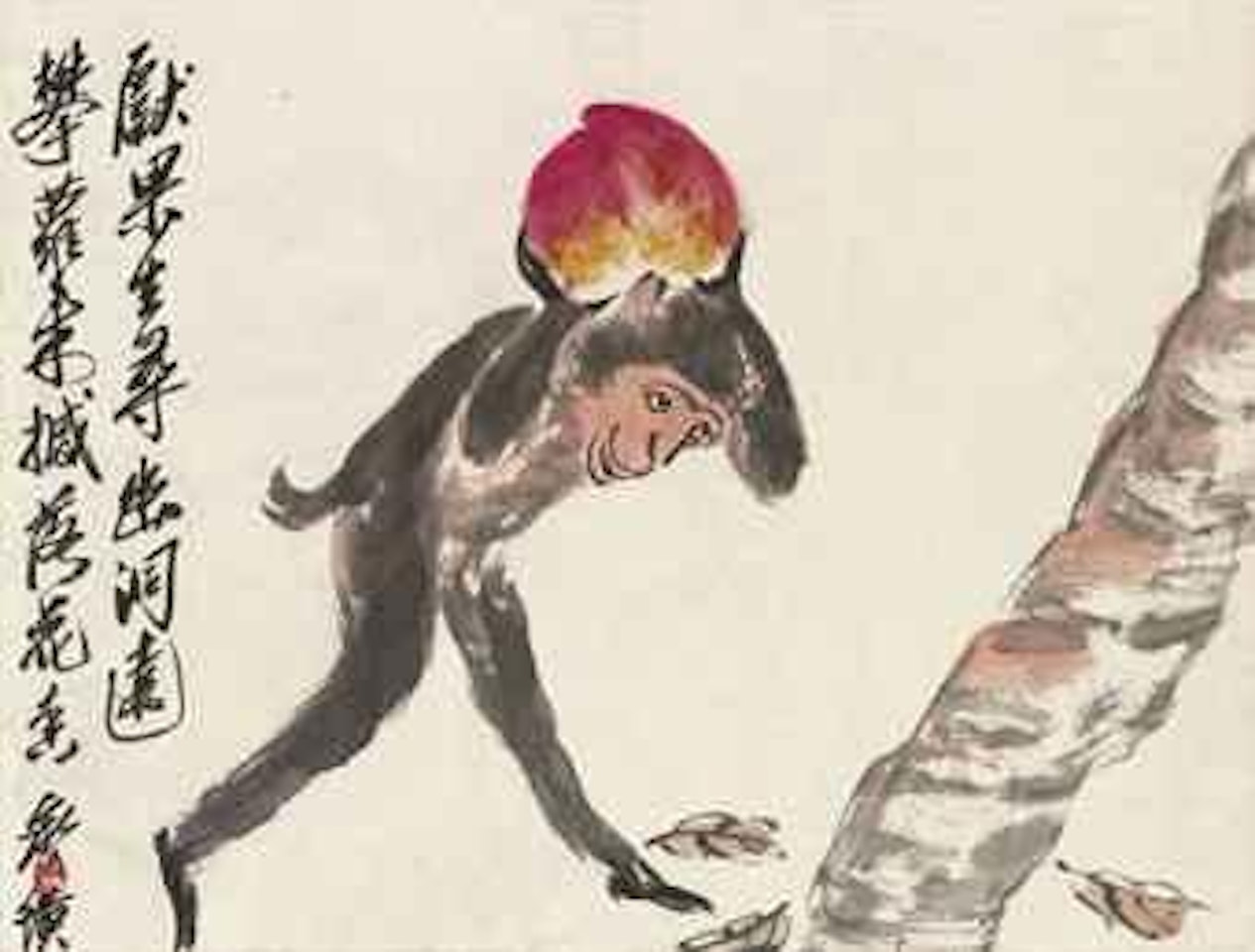 Monkey with Longevity Peach by Qi Baishi