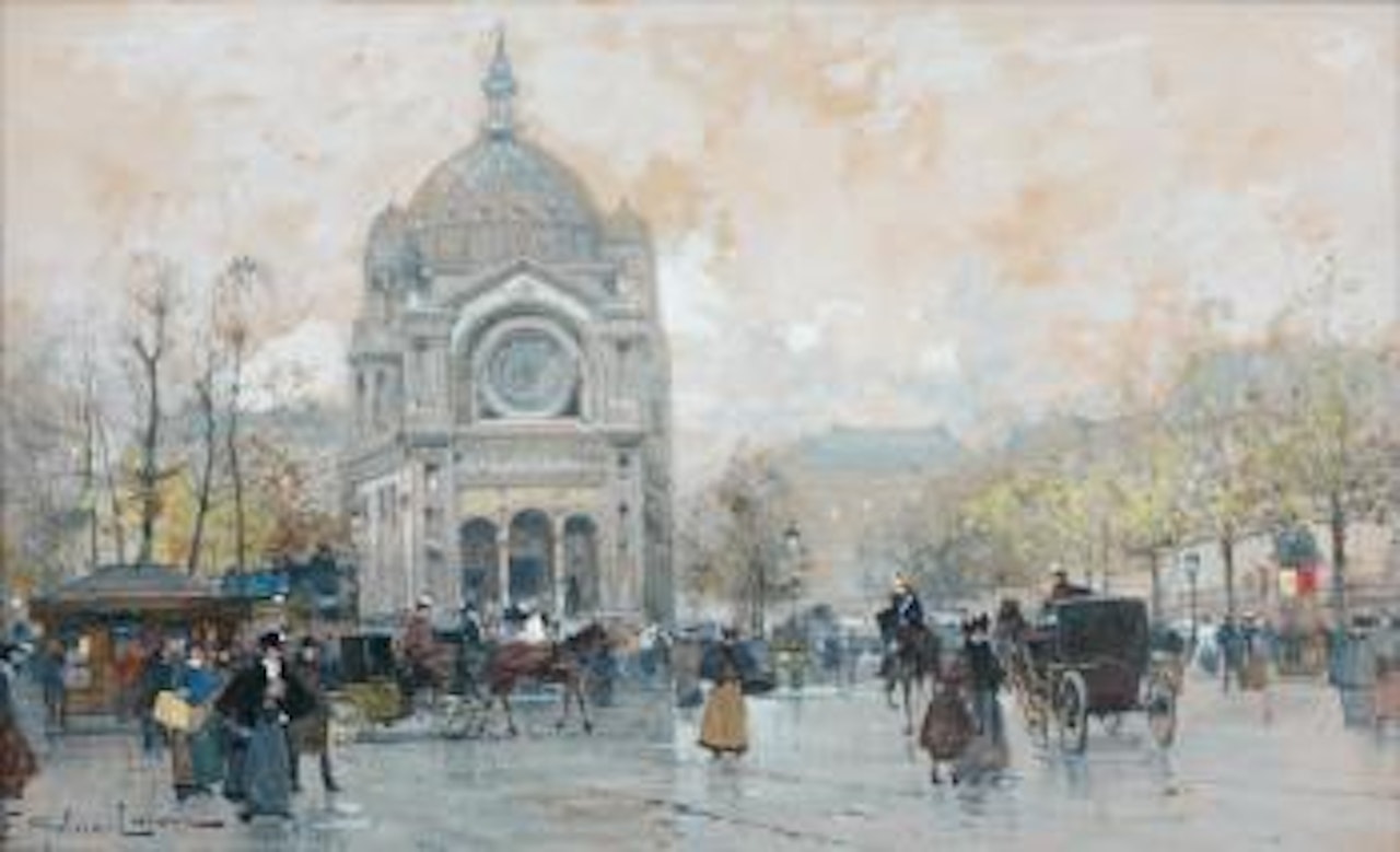 L’église Saint Augustin by Eugene Galien-Laloue