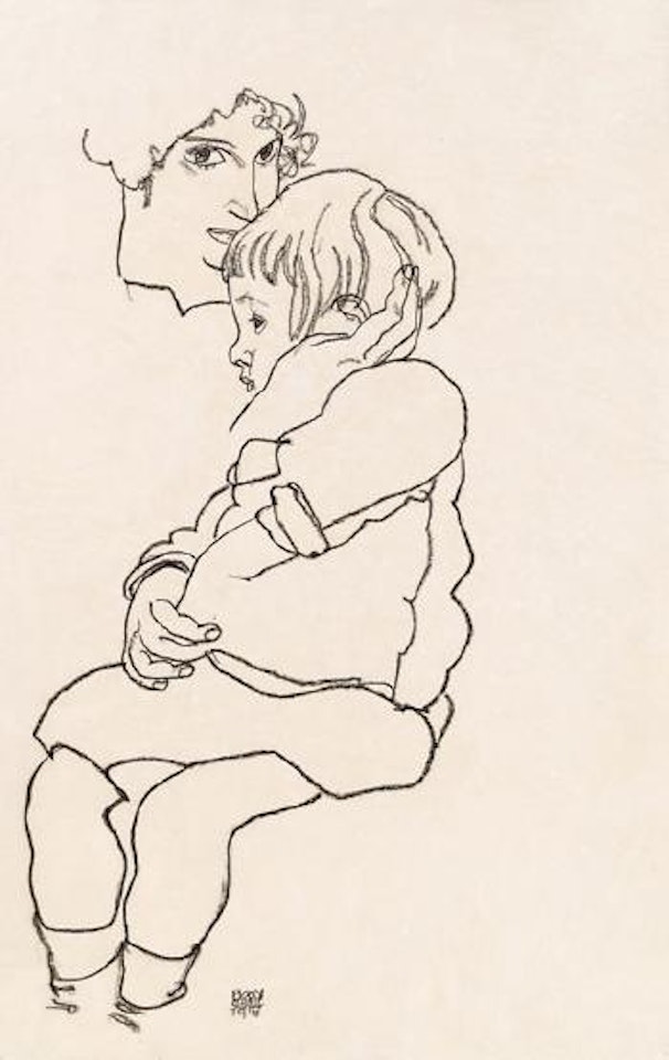 Schiele's Schwester Gerti mit ihrem Sohn Anton by Egon Schiele