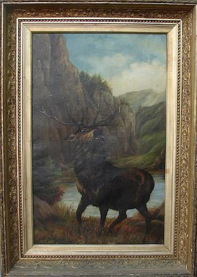 Elk by stream by Rosa Bonheur