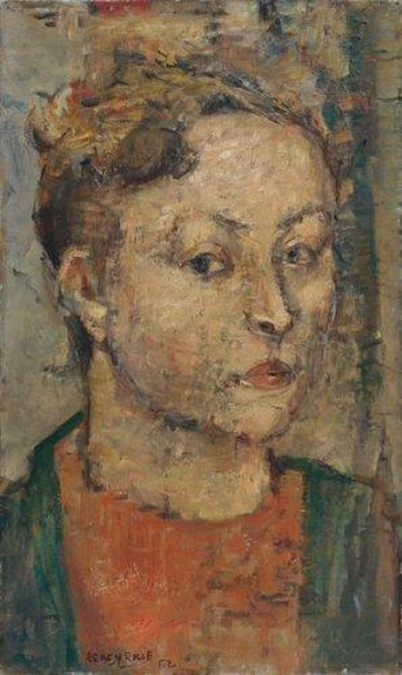 Jeune femme au pull rouge by Paul Rebeyrolle