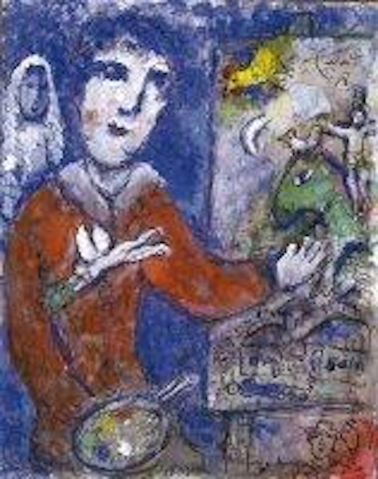 Le peintre en veste rouge by Marc Chagall